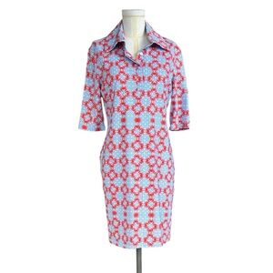 NEW Lauren Gold Shirtdress Red and Blue Crab Pattern Stretch Cotton Midi Size XL